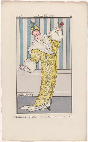 Journal des Dames et des Modes, Costumes Parisiens, 1913, No. 50 : Manteau de velours (...), H. Robert Dammy, 1913 Canvas Print