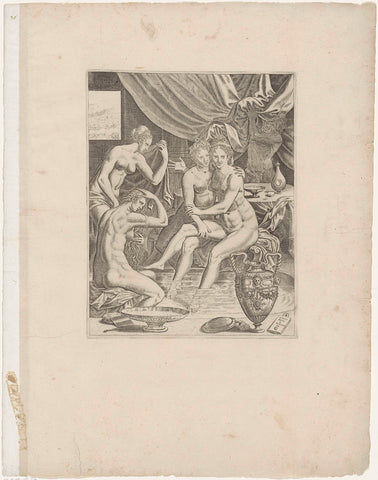 Four Women Bathing, Monogrammist GK (prentmaker), c. 1550 - c. 1570 Canvas Print