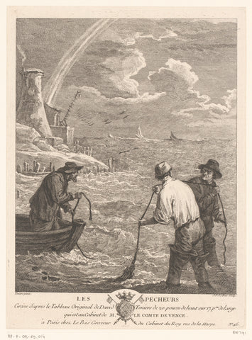 Three fishermen on the coast, Jacques-Philippe Le Bas, 1747 Canvas Print