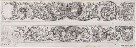 Two friezes with a lion, an eagle and rams, Stefano della Bella, 1620 - 1664 Canvas Print