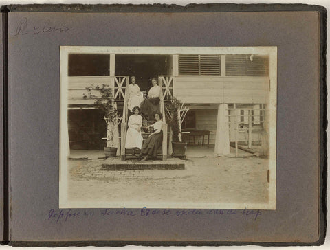 Maria Gonggrijp with friends on the stairs, anonymous, c. 1910 Canvas Print