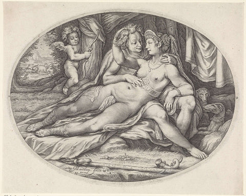 Venus and Adonis, Jacob Matham, 1599 - 1600 Canvas Print