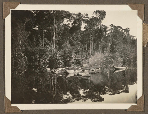 Canoes on a river in Suriname, anonymous, 1925 - 1927 Canvas Print