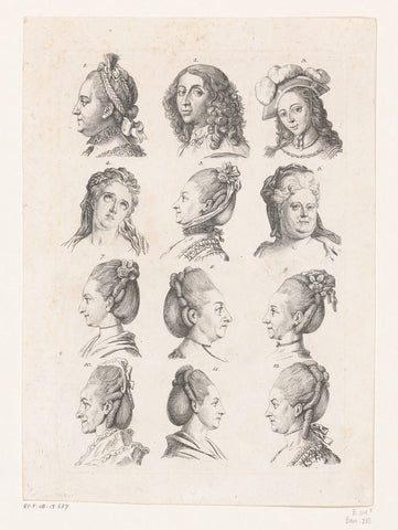 Twelve heads of women, Daniel Nikolaus Chodowiecki, 1775 Canvas Print