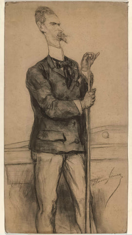 Caricature portrait of Willem Martens, his billiard cue chalking, Elchanon Verveer, 1870 - 1899 Canvas Print