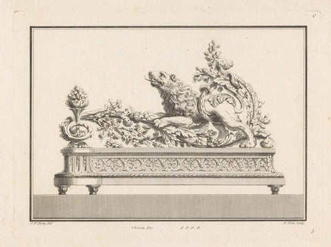 Firebox with lion, Augustin Foin, 1775 - 1790 Canvas Print