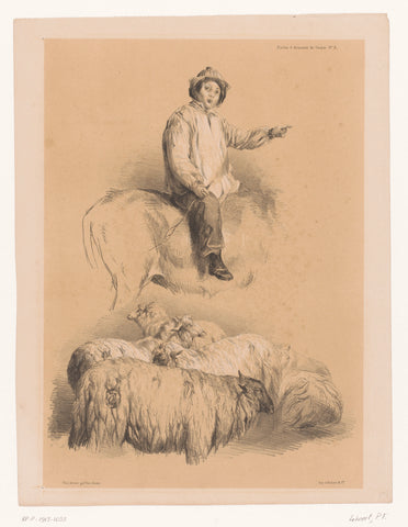 Studies of a shepherd and a flock of sheep, Pierre Frédéric Lehnert, 1838 - 1840 Canvas Print