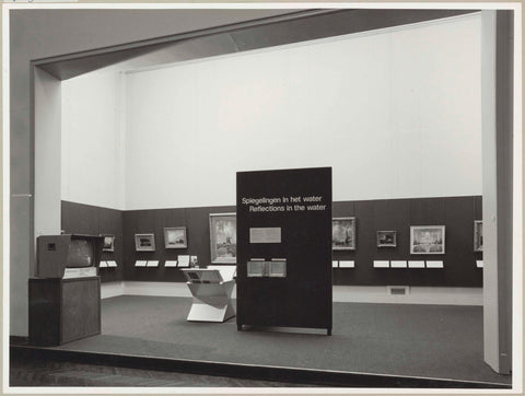 Room with paintings and in the middle a panel with the title of the exhibition, c. 1977 Canvas Print