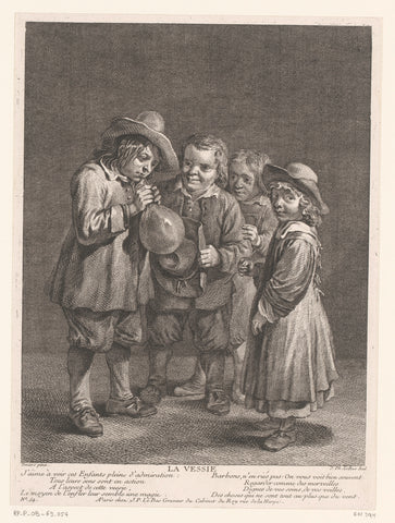 Children with a pig's bladder, Jacques-Philippe Le Bas, c. 1747 Canvas Print