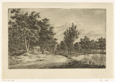 Landscape with shepherd and his flock at a pond, Ernst Willem Jan Bagelaar, 1818 Canvas Print