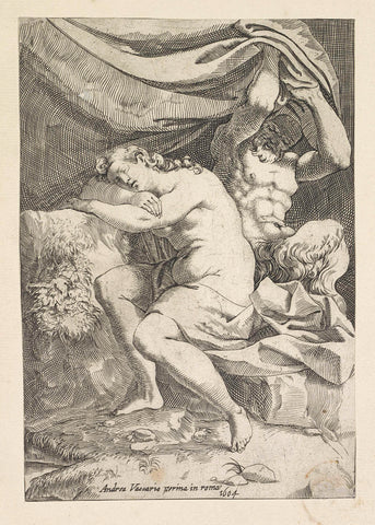 Sater bespiedt een slapende vrouw, Francesco Brizio (attributed to), 1604 Canvas Print