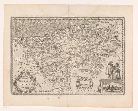 Map of the county of Flanders, with a view of Ghent, anonymous, 1617 - 1622 Canvas Print