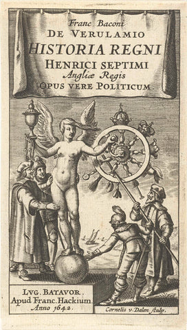 Naked Fortuna on globe turns the wheel of fortune around, Cornelis van Dalen (I), 1642 Canvas Print