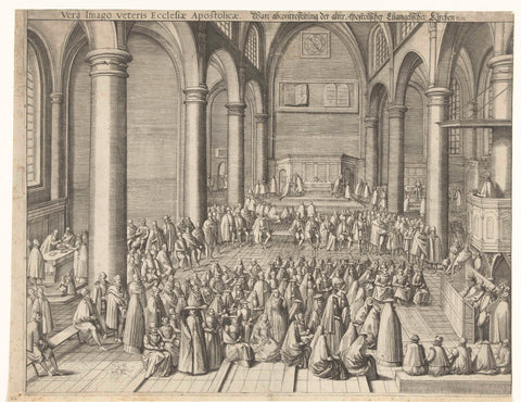 Church interior with sermon, baptism and communion, Robert de Baudous, after c. 1600 - c. 1625 Canvas Print