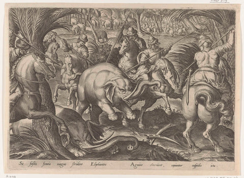 Elephant Hunting, Philips Galle, 1578 Canvas Print