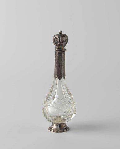 Smell bottle of six-sided cut crystal with frame, base and cap of silver, anonymous, 1855 - 1865 Canvas Print