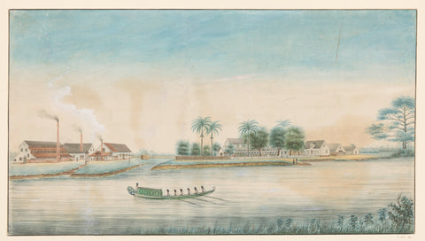 View of the sugar plantation Catharina Sophia from the water, Alexander Ludwich Brockmann, c. 1860 Canvas Print