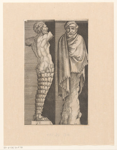 Two male hermen, Agostino Veneziano, 1536 Canvas Print