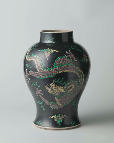 Baluster covered jar with two pearl chasing dragons, anonymous, c. 1800 - c. 1899 Canvas Print