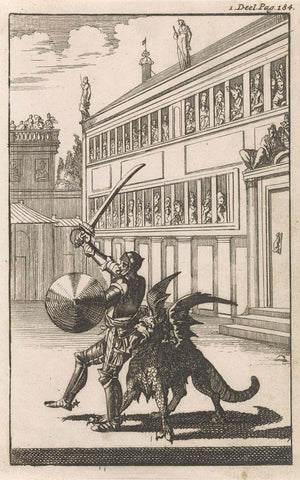 Don Clarazel attacked from behind by the monster Furiaco, Caspar Luyken, 1697 Canvas Print