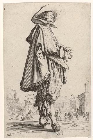 Lord with hat, hands folded, to the right, Jacques Callot, 1700 - 1799 Canvas Print