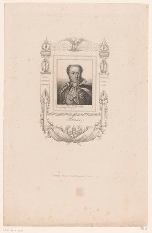 Portrait of Guillaume Brune in a decorated cartouche, Alphonse Boilly, 1828 - 1867 Canvas Print