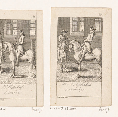 Two riders in a riding school, Daniel Nikolaus Chodowiecki, 1779 Canvas Print