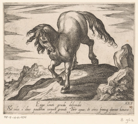 Horse descending a hill, seen from the front, Antonio Tempesta, 1590 Canvas Print