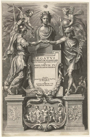 Minerva and Mercury reach out to each other, Cornelis Galle (II), 1666 Canvas Print