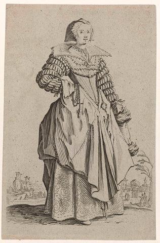 Lady with hat, rosary and maf, to the right, Jacques Callot, 1700 - 1799 Canvas Print