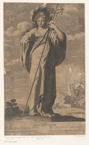 Sibille van Cumae, met op de achtergrond de opstanding van Christus, Gilles Rousselet, c. 1635 - c. 1640 Canvas Print