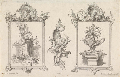 Window ornaments with putto and bird, anonymous, 1731 - 1775 Canvas Print