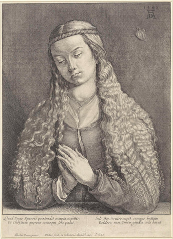 Praying woman with long hair, Wenceslaus Hollar, 1646 Canvas Print