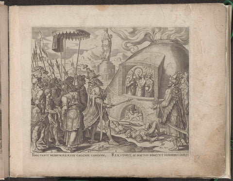 Nebuchadnezzar sees Shadrach, Meshach, and Abednego unharmed, Philip Galle, 1565 Canvas Print