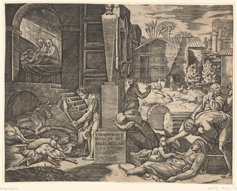 Plague with the Trojans on Crete and dream of Aeneas, Marcantonio Raimondi, c. 1515 Canvas Print