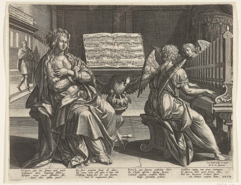 Saint Cecilia and an angel playing the organ, Johann Sadeler (I), 1560 - 1586 Canvas Print