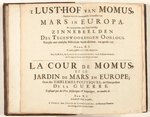 Title page for 't Lust-Hof van Momus, c. 1713, Abraham Allard, 1713 Canvas Print