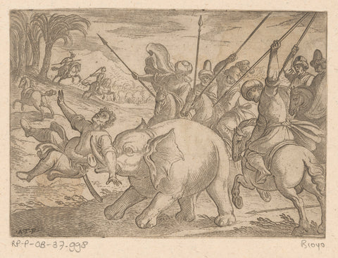 Hunt for elephant in which elephant kills a man, Antonio Tempesta, 1598 Canvas Print