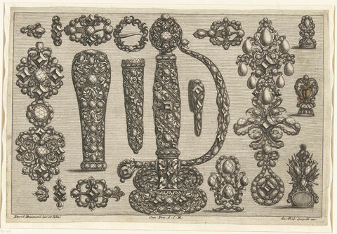 Handle of sword and sixteen designs for jewels, buckles, handles of swords and knob for a stick, Joseph Friedrich Leopold, 1695 Canvas Print