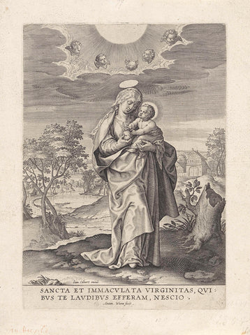 Mary with the Christ Child in a Landscape, Antonie Wierix (II), 1565 - before 1604 Canvas Print