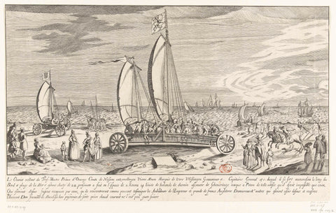 Simon Stevin sail wagon, 1602, anonymous, 1603 - 1699 Canvas Print