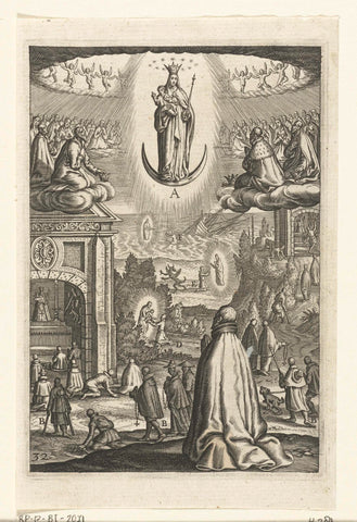 Emblem with Mary and Child retaliated by souls in heaven and a man, Boetius Adamsz. Bolswert, 1620 Canvas Print