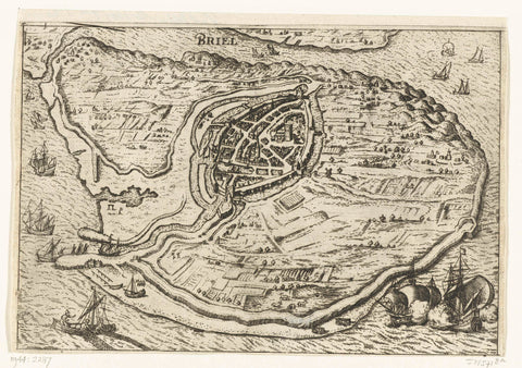 Map of the island of Voorne and map of Brielle, 1572, anonymous, 1609 - 1617 Canvas Print