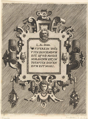 Cartouche met een citaat van Seneca, Frans Huys, 1557 Canvas Print