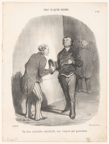 Man bows to seemingly influential person at ministry, Honoré Daumier, 1849 Canvas Print