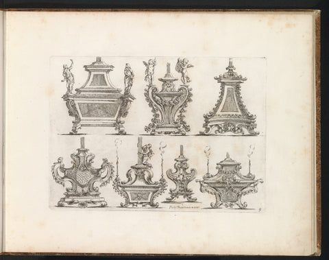 Seven designs for a pedestal, Filippo Passarini, 1698 Canvas Print