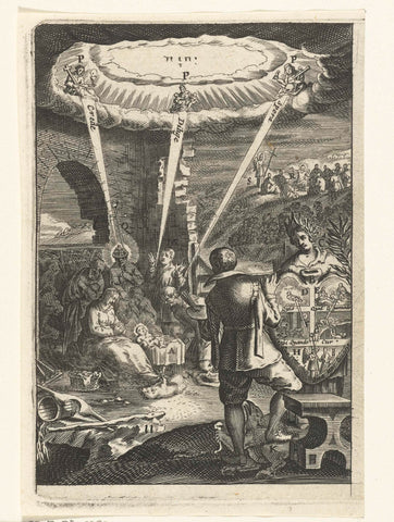 Emblem with man meditating on the birth of Christ, Boetius Adamsz. Bolswert, 1649 Canvas Print