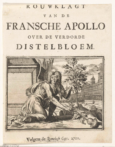 Titelblad voor het pamflet: Rouwklagt van de Fransche Apollo over de Verdorde Distelbloem, 1701, Romeyn de Hooghe, 1701 Canvas Print