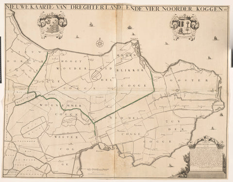 Map of the crafts Drechterland and the Vier Noorder Koggen, Hendrik de Leth, in or after 1736 Canvas Print