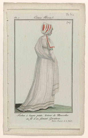 Journal des Dames et des Modes, Costume Parisien, 27 October 1798, Year 7 (70 bis) : Turban à longue point (...), anonymous, 1798 Canvas Print